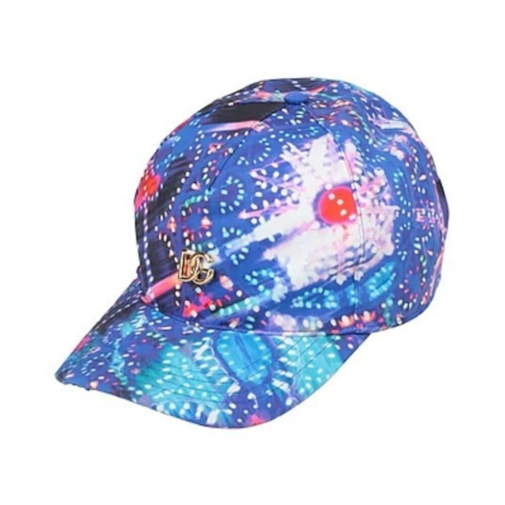 Dolce & Gabbana Hat Size M 58 / 7 1/8 – Abstract Print Cap Gold Logo Accent NWT
